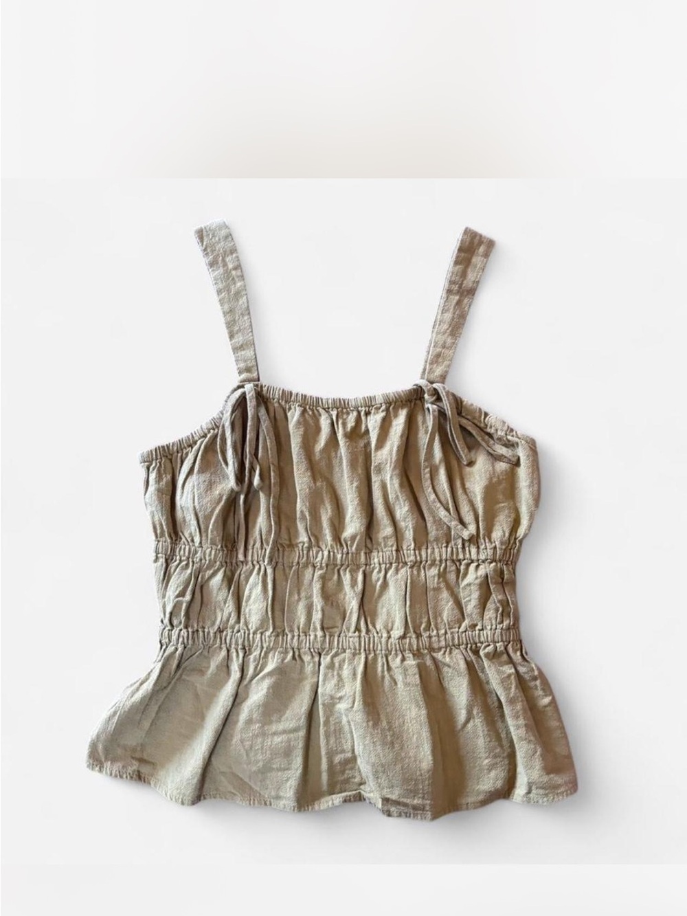 Women's Khaki Green Smocked 100% cotton top size small